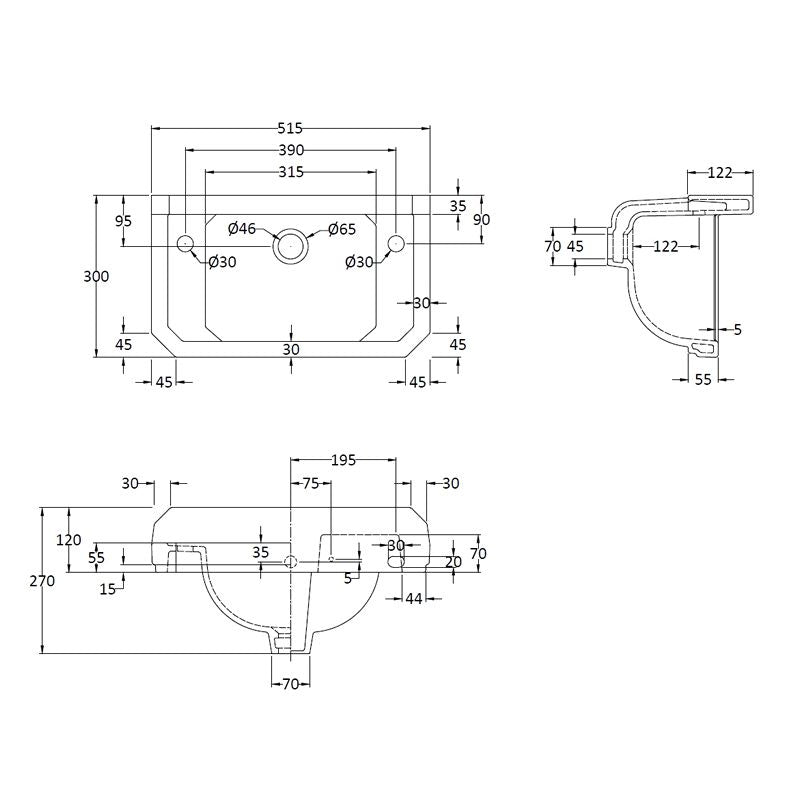 Håndvask Bayswater Fitzroy - 52 cm Porcelæn 2-Hul image