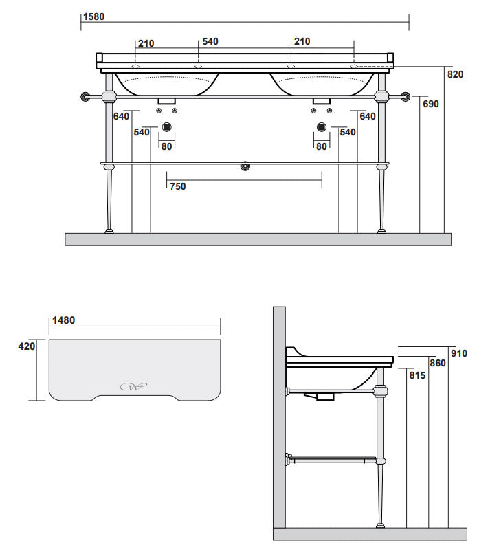 Bronsestativ med glashylde Art Deco - 158 cm image