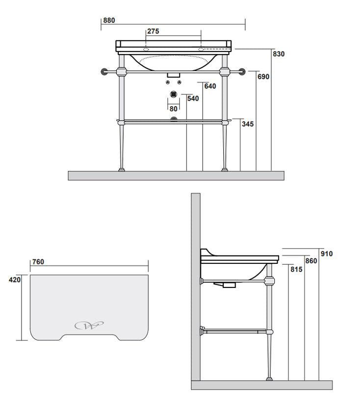 Sink on Bronze Stand with Glass Shelf - Art Deco 88 cm image