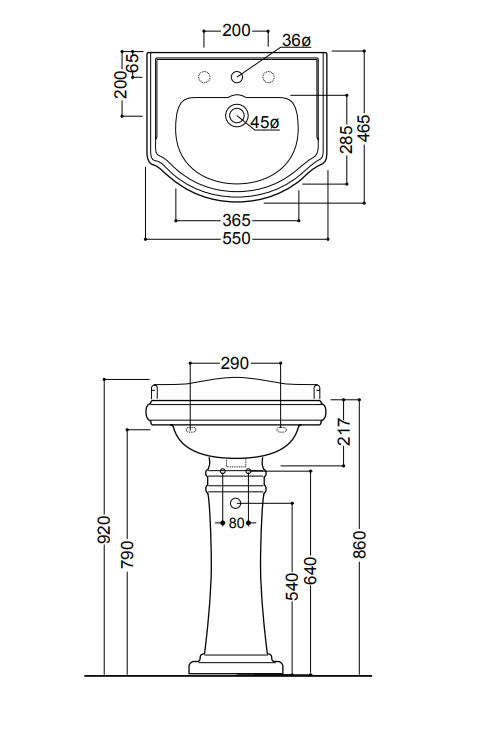 Porcelænspiedestal til håndvask - Camden image