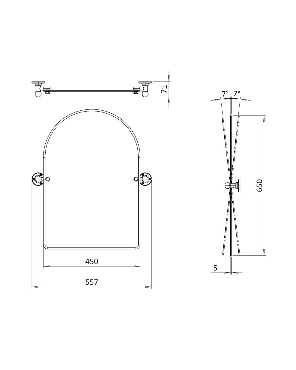 Spejl – Burlington med rundet topstykke (uden beslag) image