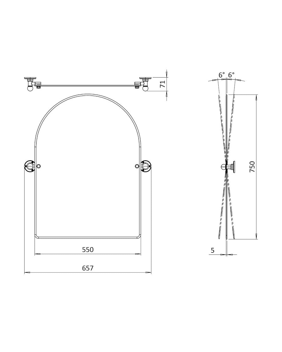 Spejl – Burlington med rundet topstykke (uden beslag) image