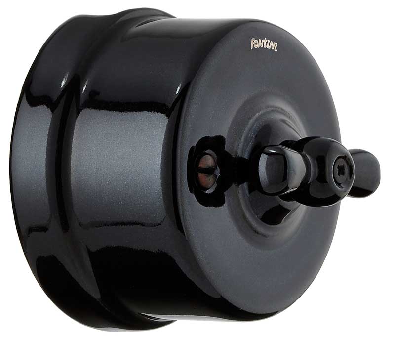 Strömbrytare - Svart porslin utanpåliggande (trapp) image