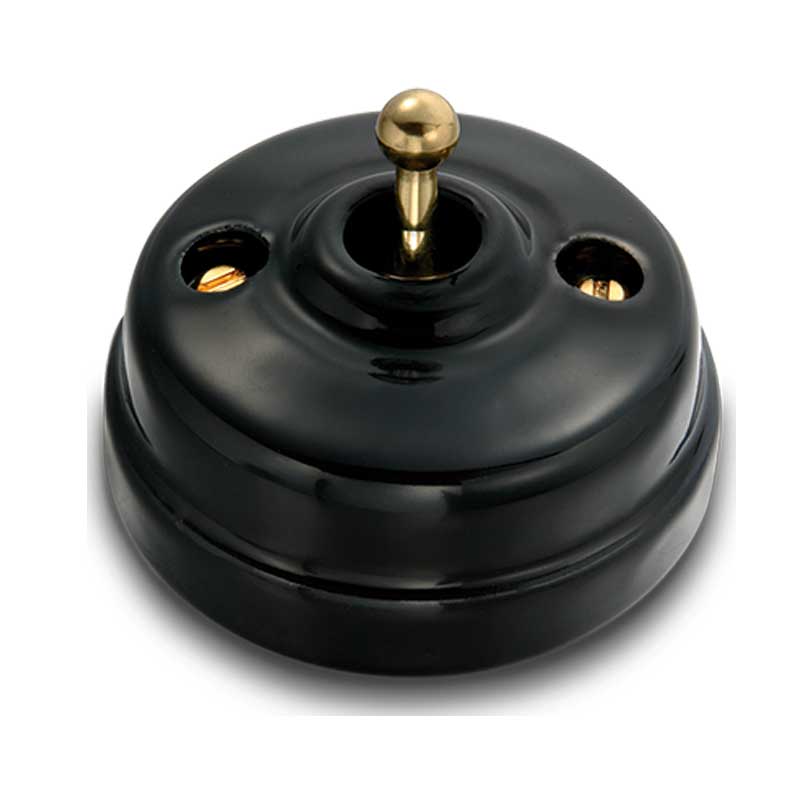 Toggle Push-Button Dimmer - Black Porcelain/Brass image
