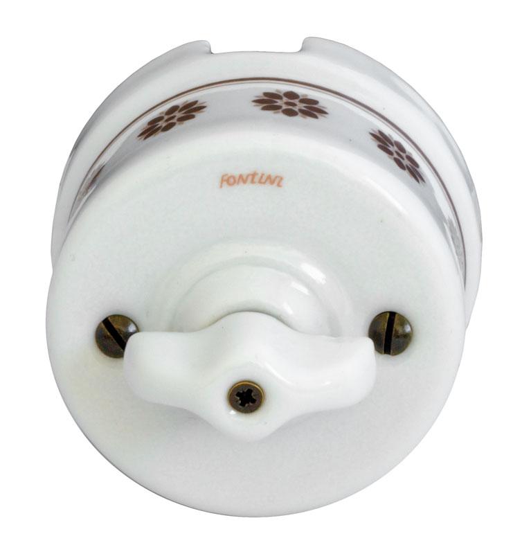 Afbryder - Hvidt porcelæn med brun dekoration image