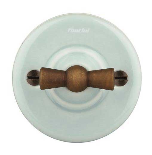 Schalter – Hellblaues Porzellan (Wechsel-/Aus-/Drehschalter), bronzierter Drehknopf image