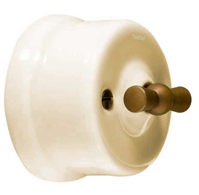 Schalter – Gelbweißes Porzellan (Wechsel-/Aus-/Drehschalter), bronzierter Drehknopf image
