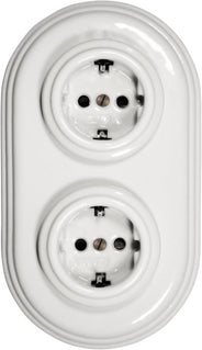 Eluttag dubbelt - Vit porslin 2-facksram Fontini thumbnail image