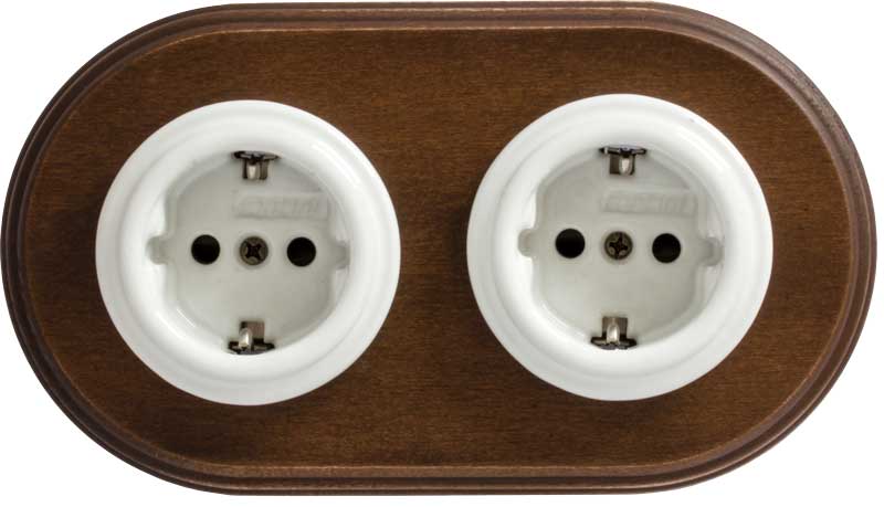 Electrical Outlet - Double - Porcelain with Antique Wood Frame image