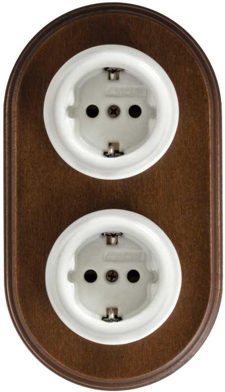 Electrical Outlet - Double - Porcelain with Antique Wood Frame image
