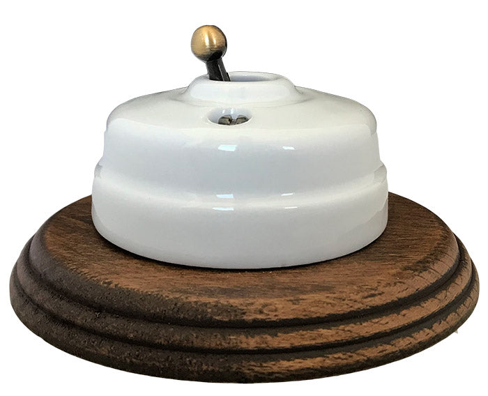 Toggle Light Switch - Porcelain/Bronze with Wood Cover Frame image