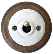 Toggle Light Switch - Porcelain/Bronze with Wood Cover Frame thumbnail image