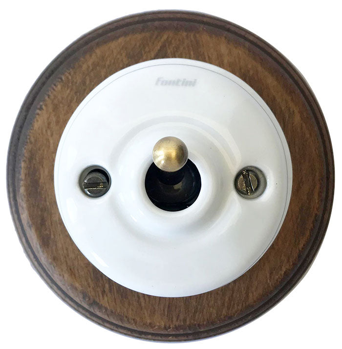 Toggle Light Switch - Porcelain/Bronze with Wood Cover Frame image