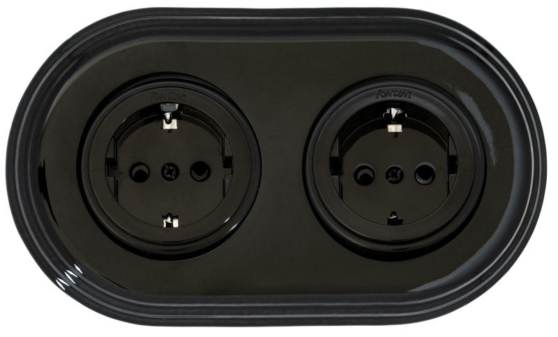 Outlet - Double-Socket Frame - Black Porcelain/Plastic image