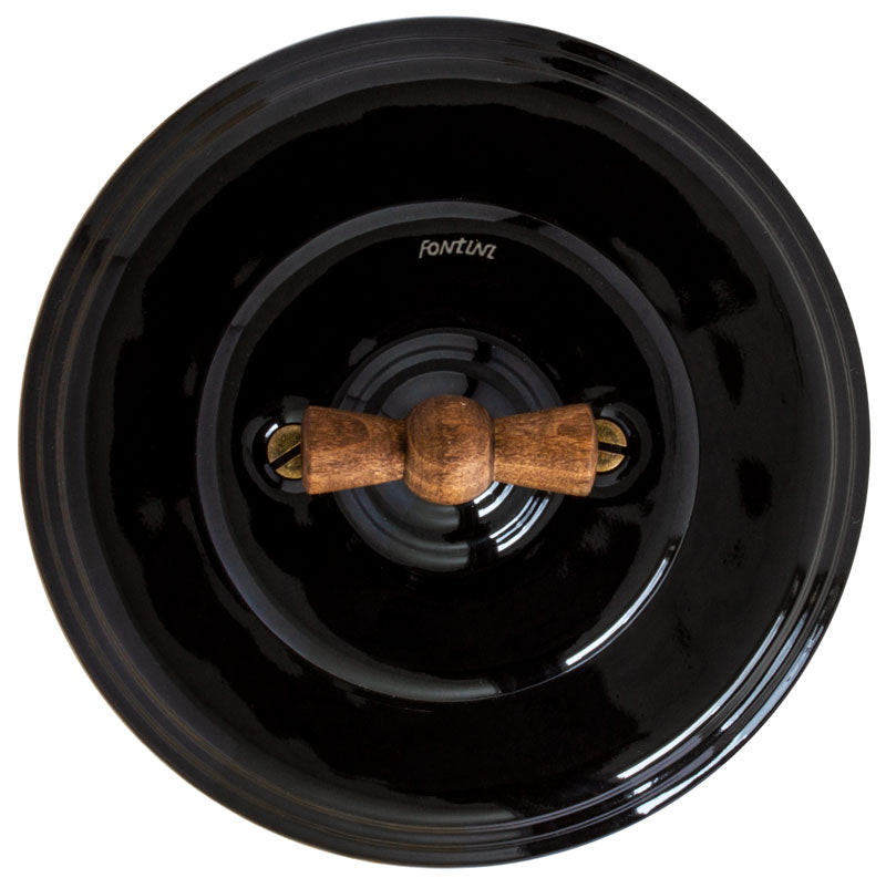 Strömbrytare - Trappströmbrytare svart porslin trävred image