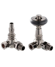 Radiatorventil med termostat - York (vinklet) sort nikkel/træ  thumbnail image