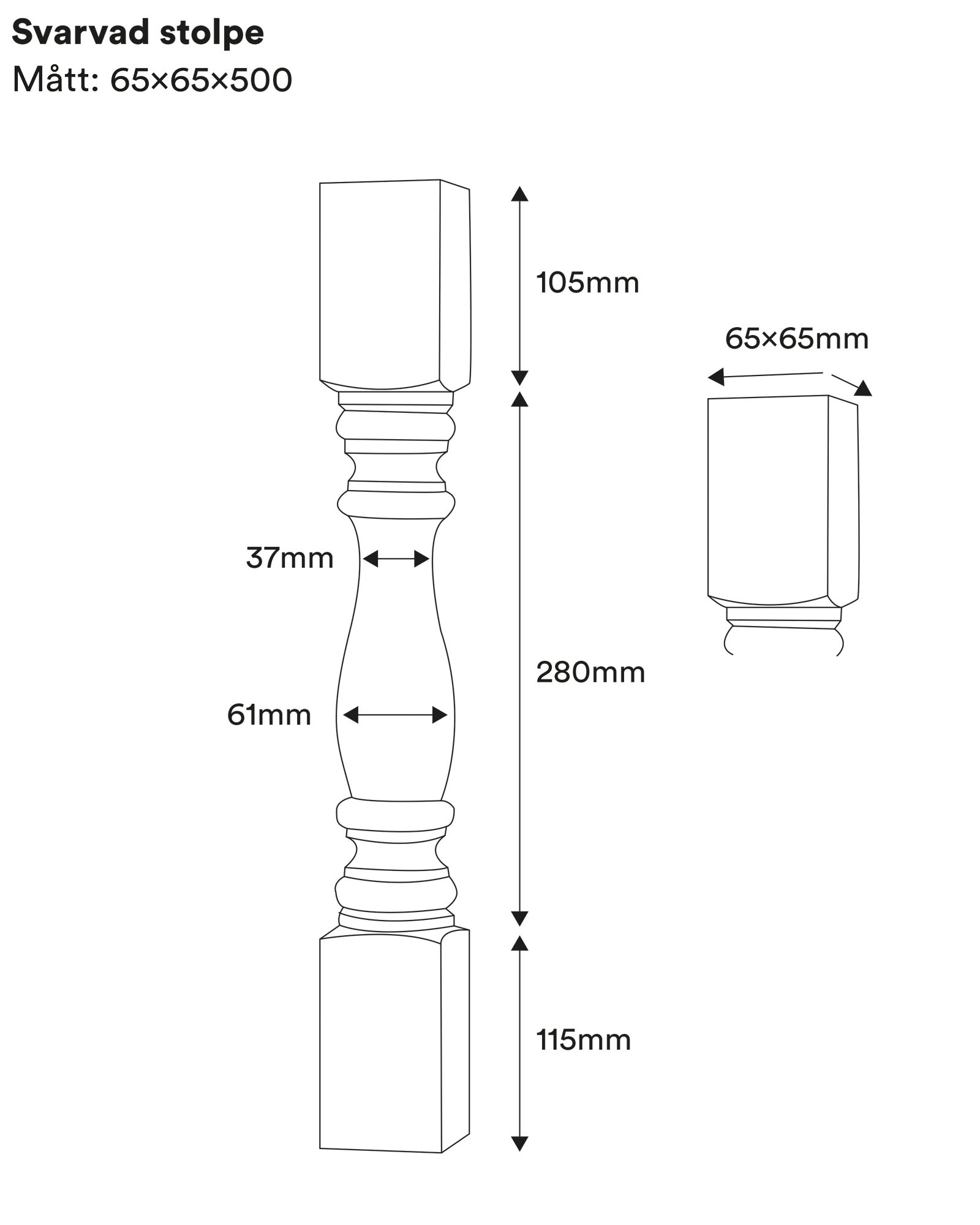 Newel Post - 500 x 65 mm (19,7 x 2,5 in.) image