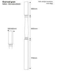 Svarvad pelare - Halvstolpe 2500 x 130 mm thumbnail image