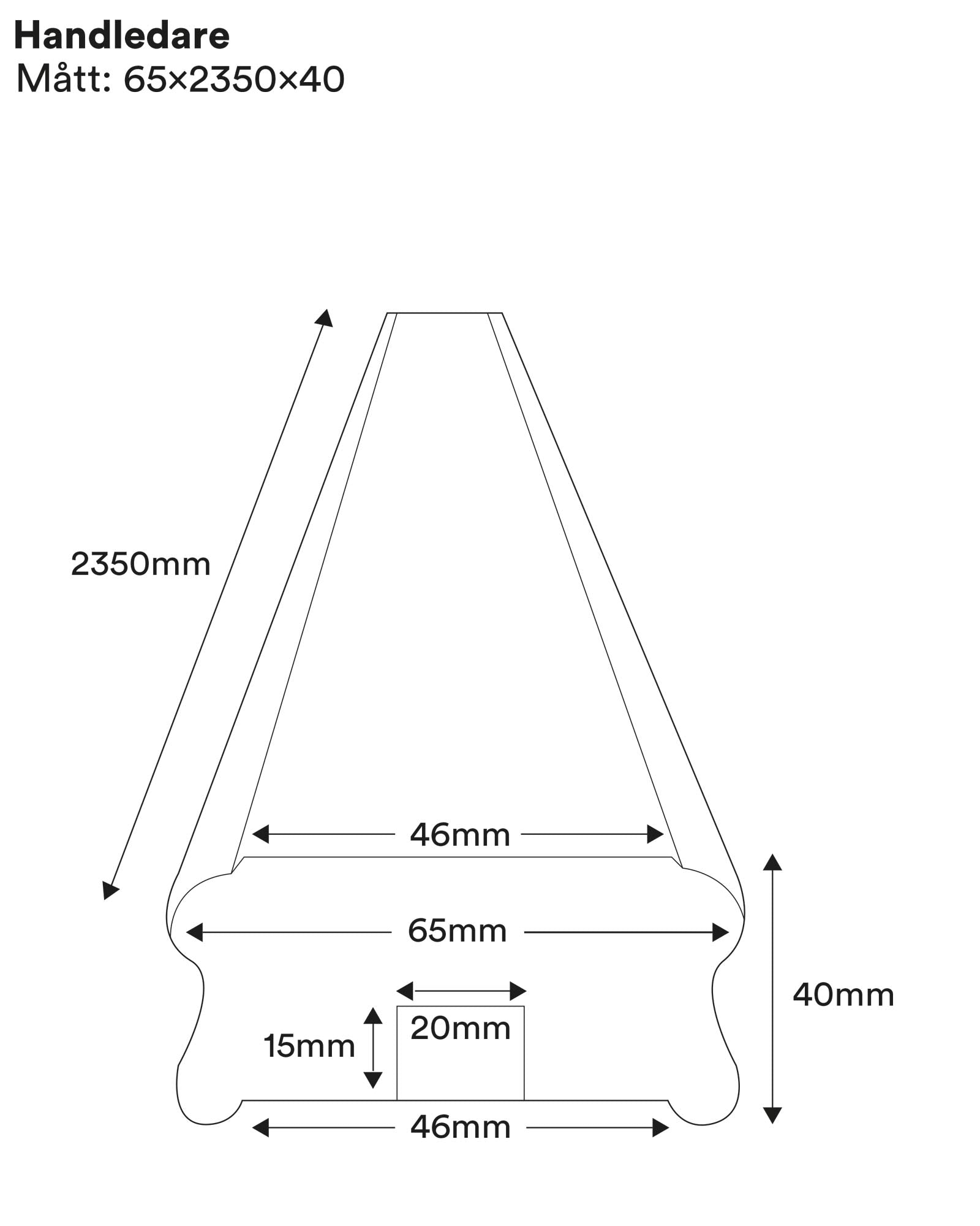 Handrail for staircase - 65 x 40 x 2350 mm (2.6 x 1.6 x 92.5 in.) image