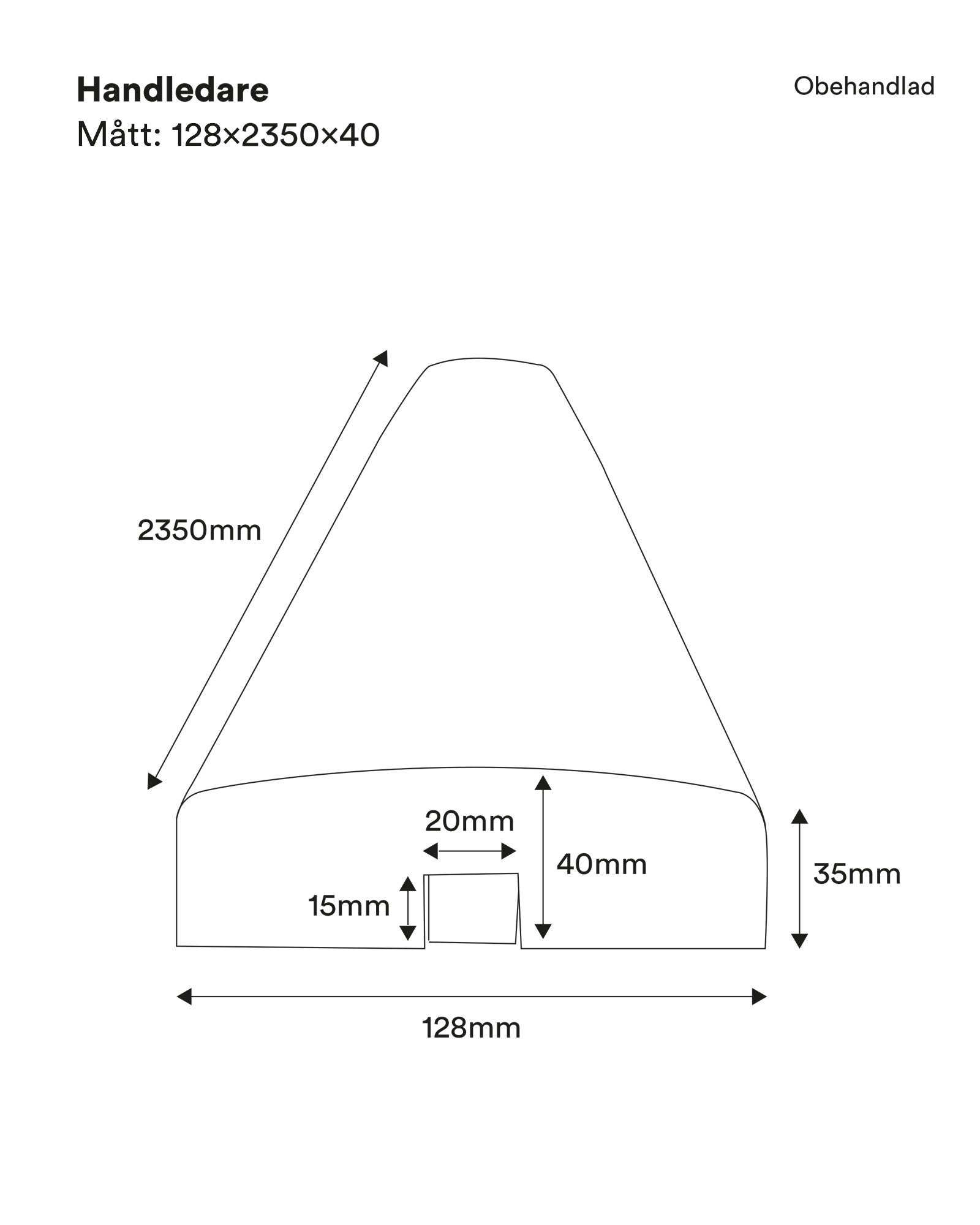 Handledare välvd till räcke - 40 x 128 x 2350 mm image
