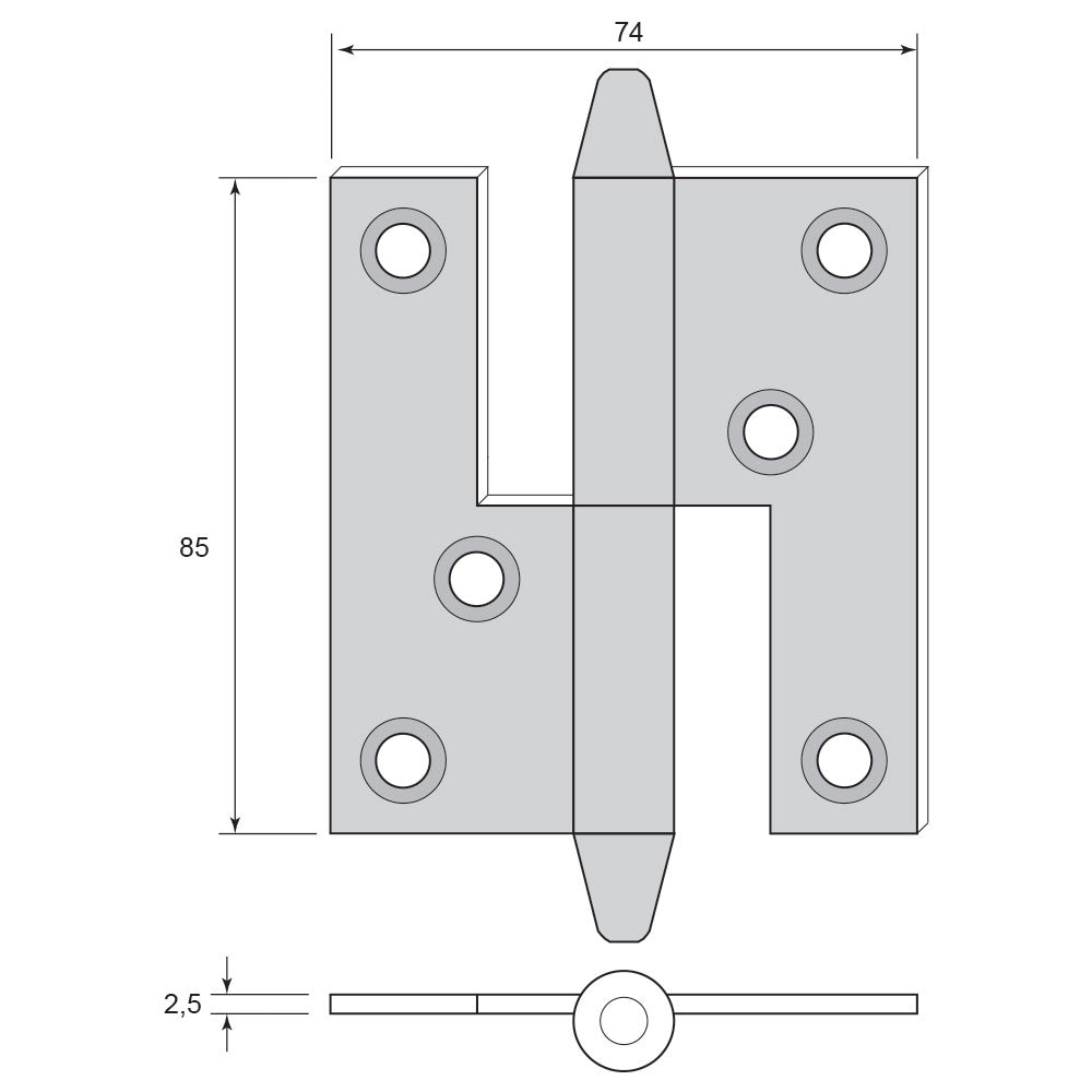 Bar Hinge - Cone Knob, non-rimmed for doors image