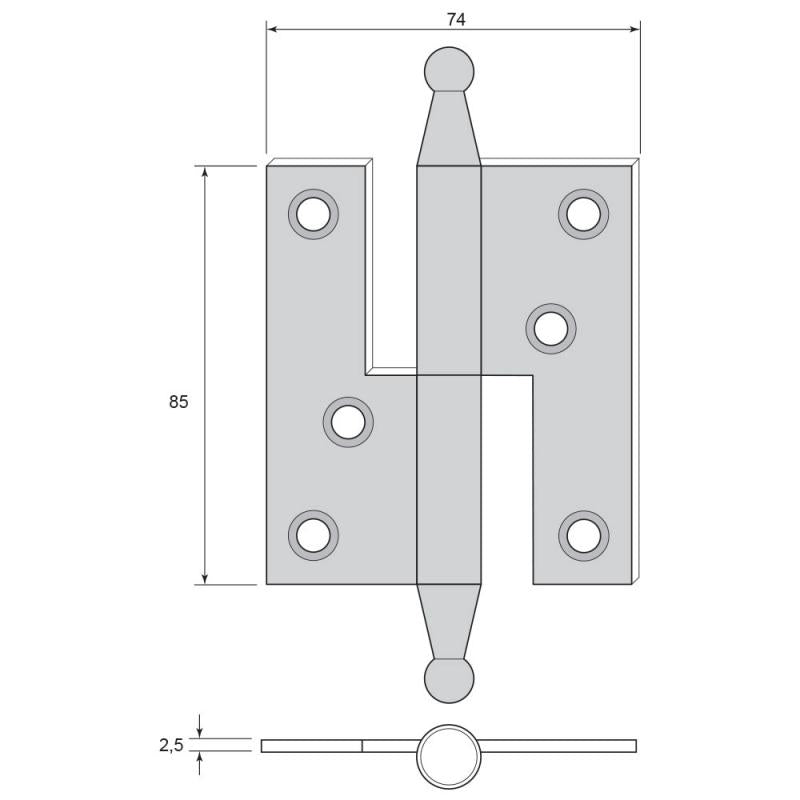 Bar Hinge - Ludo Knob, non-rimmed for doors image