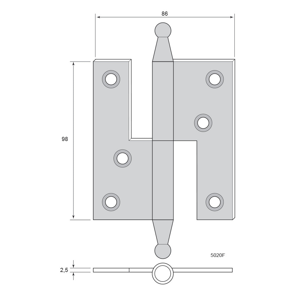 Bar Hinge - Ludo Knob, non-rimmed for front doors/gates image