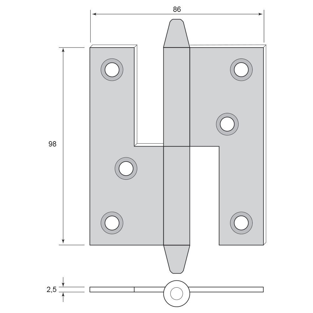 Bar Hinge - Cone Knob, non-rimmed for front doors/gates image