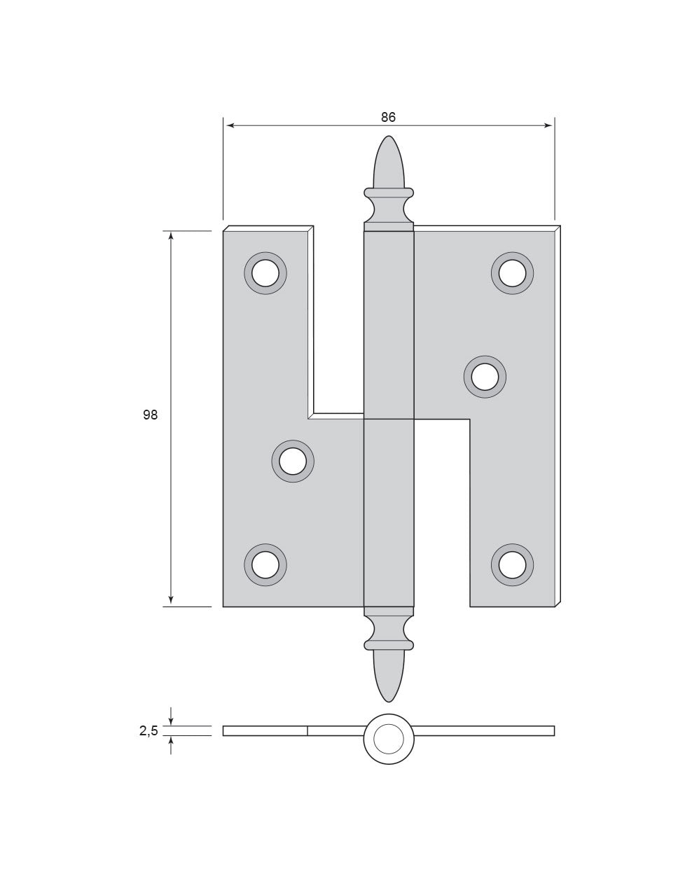Bar Hinge - Acorn Knob, non-rimmed for front doors/gates image