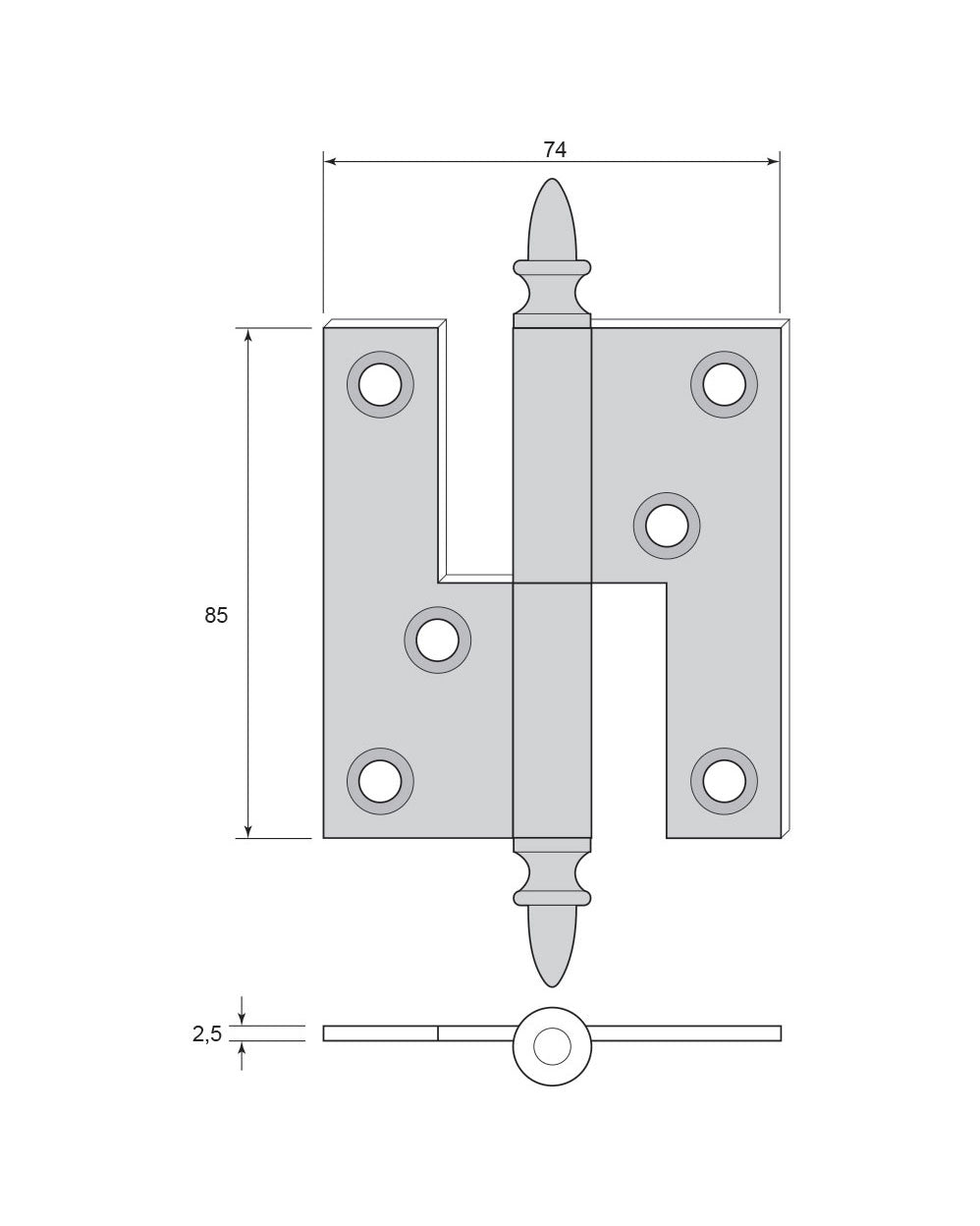 Bar Hinge - Acorn Knob, non-rimmed for doors image
