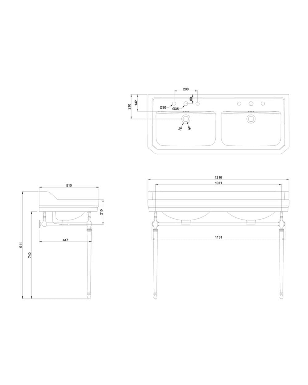 Burlington Edwardian - Dobbeltvask 120 cm på guldstativ image