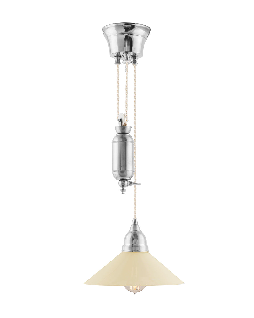 Ceiling Lamp – Shoemaker Pulley Nickel-Plated Off-White Shade image