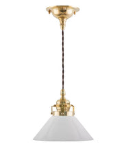 Taklampe - Skomakerlampe messing liten hvit skjerm thumbnail image