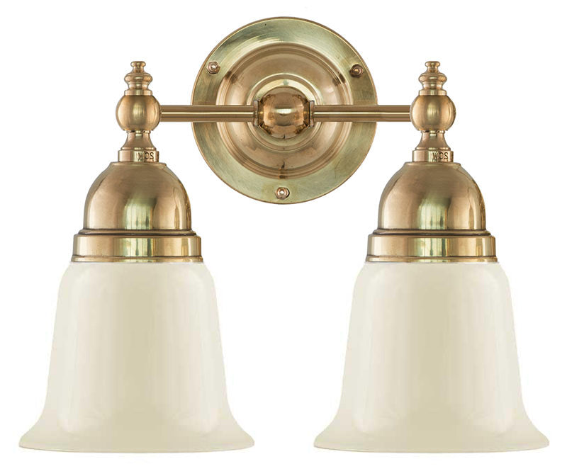 Badezimmerlampe – Bergman Messing, elfenbeinfarbener Glockenschirm image