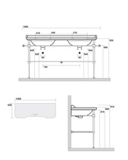 Håndvask med guldben & glashylde - Art Deco - Dobbelt 150 cm thumbnail image