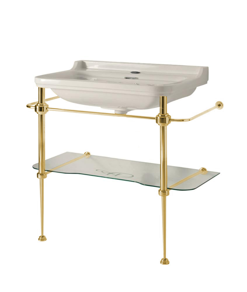 Sink on Gold Stand with Glass Shelf - Art Deco 88 cm image