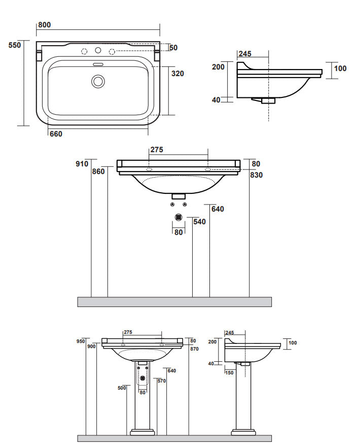Håndvask Art Deco 80 cm, Piedestal image