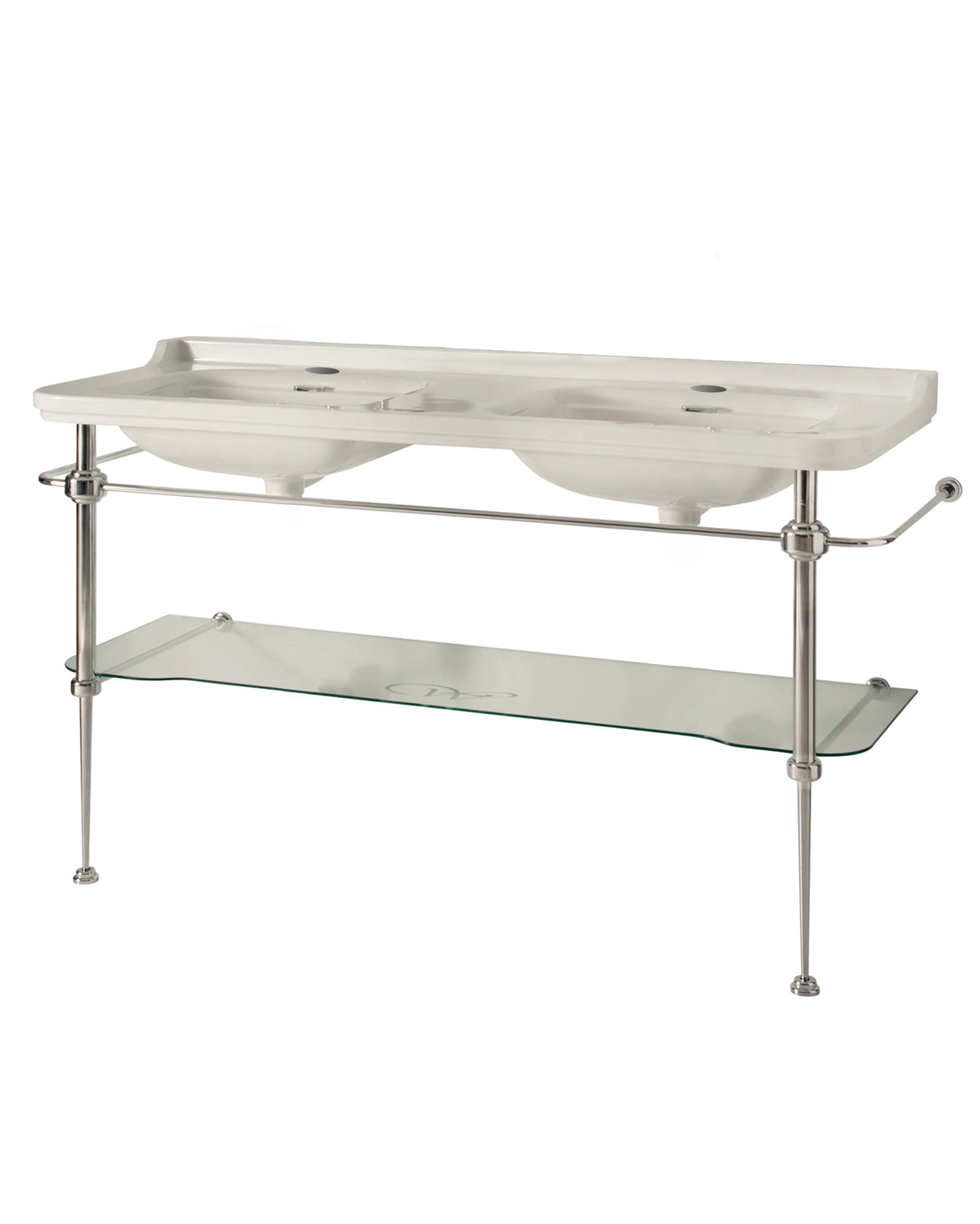 Sink with Chrome Legs & Glass Shelf - Art Deco - Double 150 cm image