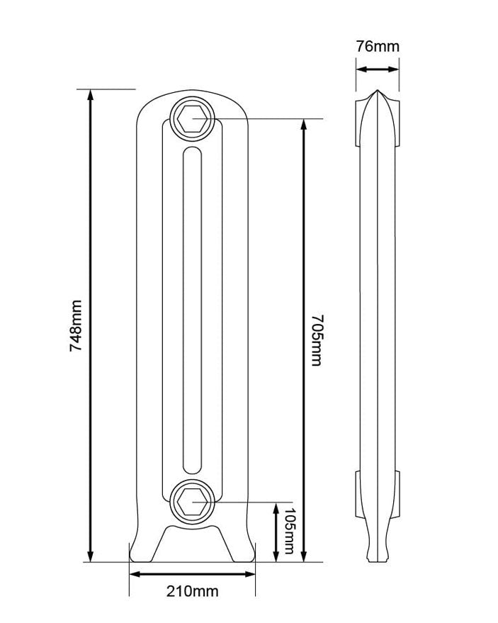 Støpejernsradiator Cambridge høyde 75 cm – Midtseksjon image