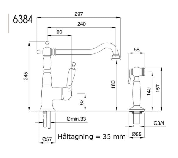 Kitchen Faucet - Oxford with Separate Hand Shower, Brass image