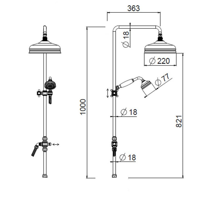 Brusesæt - Maxima Colonial med loftsbruser, messing image