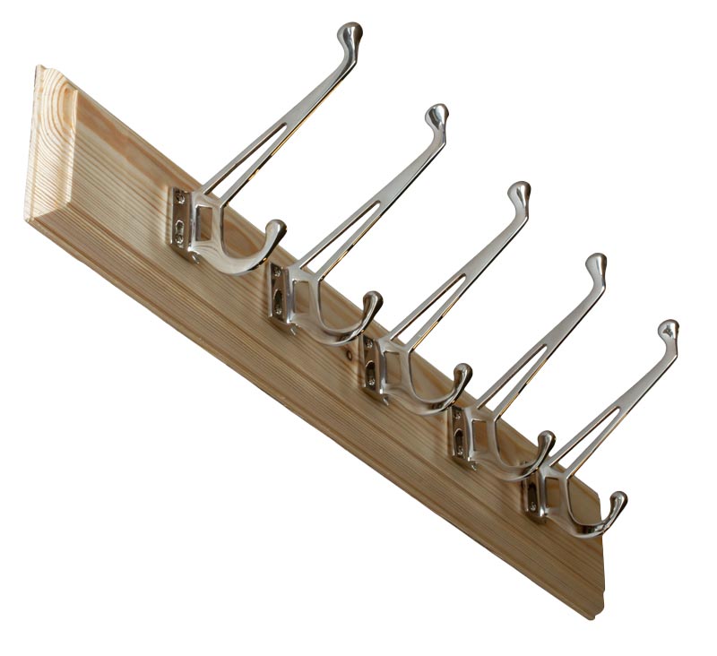 Kroklist 65 cm furu med klassisk klädkrok, nickel image