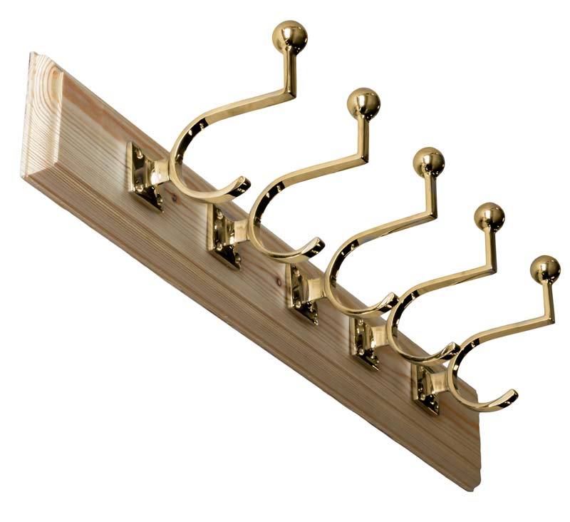 Kroklist 65 cm furu med klädkrok - Fehrlins 3228 mässing image