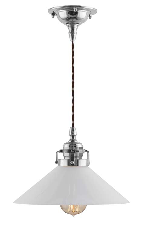 Taklampe - Skomakerlampe nikkel hvit skjerm image