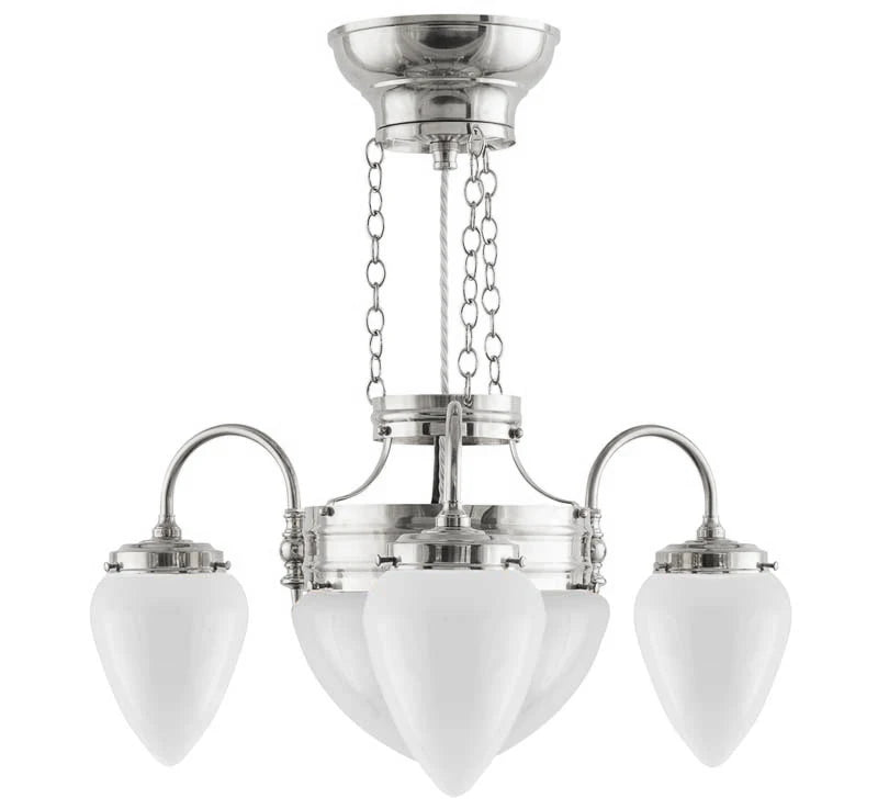 Chandelier - Three-Arm Ring Chandelier nickel with White Glass Shades image