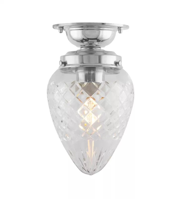 Bathroom Ceiling Light - Lundkvist 80 - Nickel, Clear Glass Drop Shade image