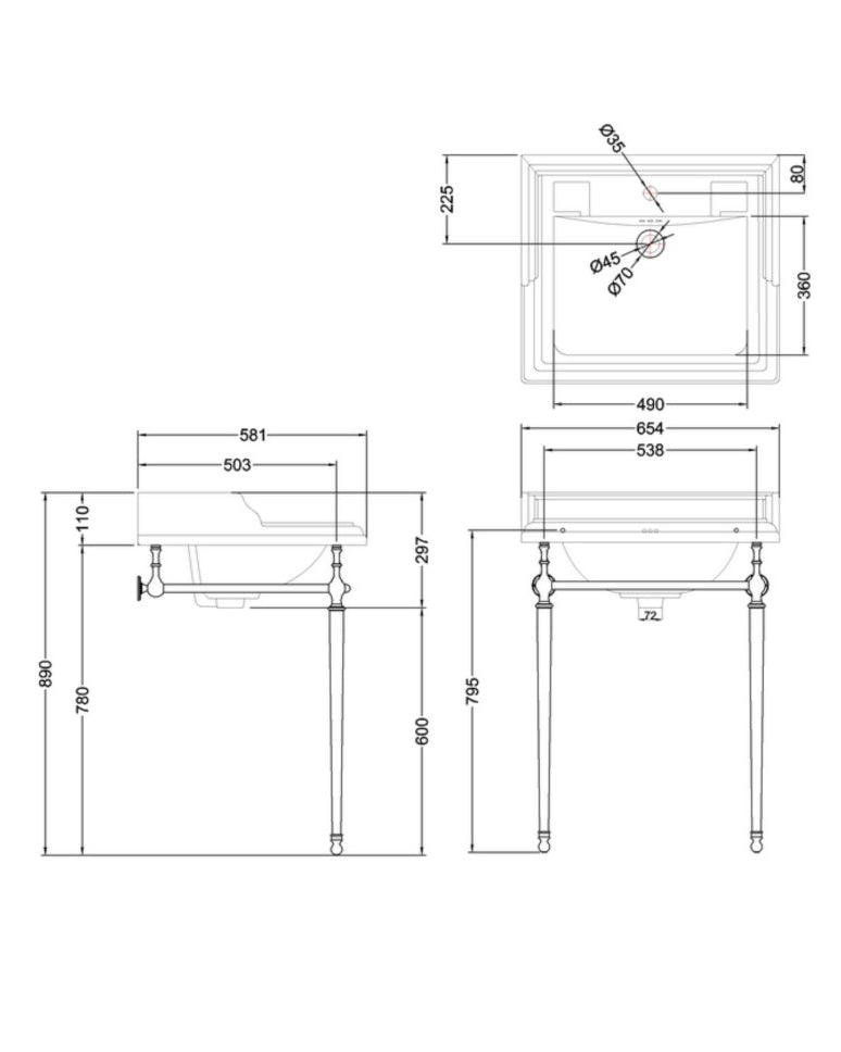 Washbasin - Burlington Classic 65 cm, Chrome Stand image