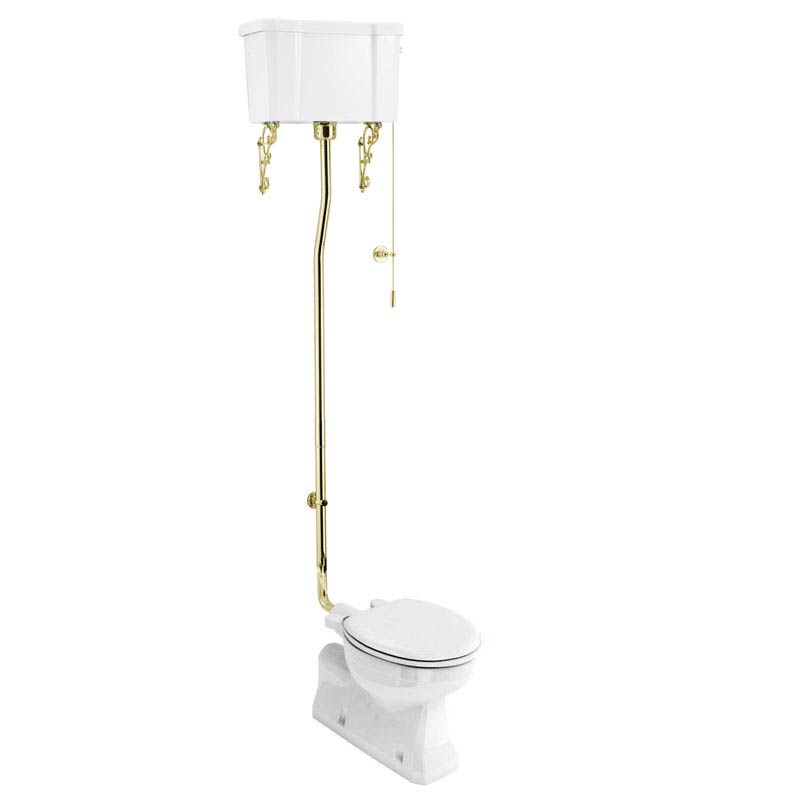 Toilet - Burlington High-Tank Toilet, Wall Tank & Seat - Lacquered brass details image