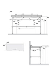 Waschbecken mit Bronze Beinen & Glasablage - Art Deco - Doppel 150 cm thumbnail image