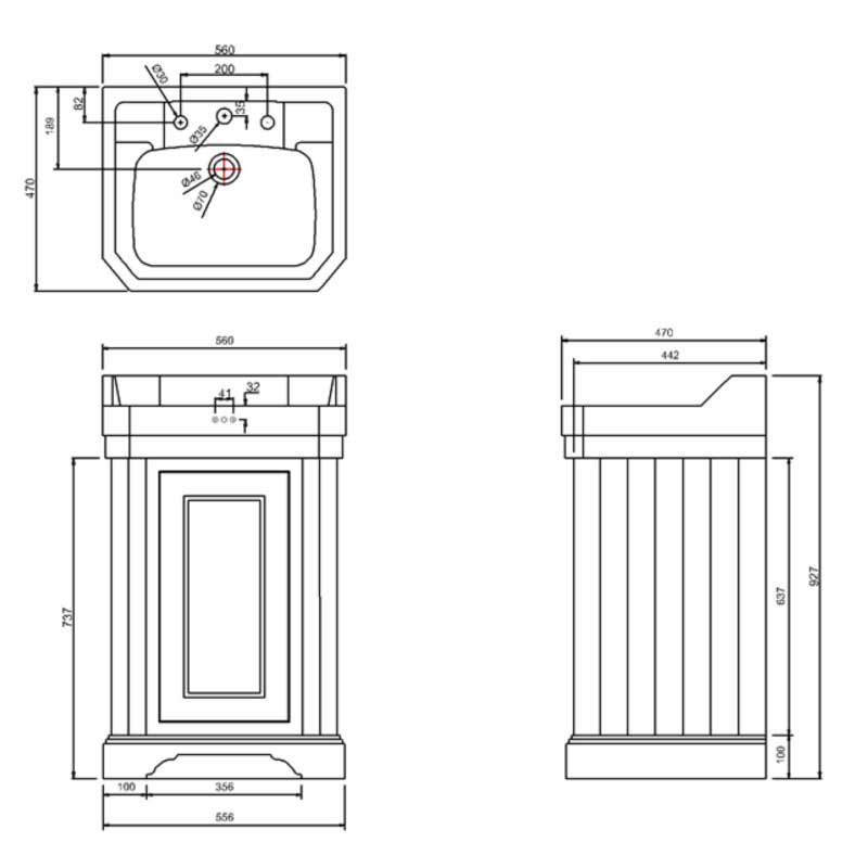 Waschbeckenschrank Burlington - 56 cm Porzellan / Tür Blau image